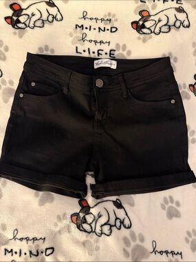 Thread & Supply Black Rolled Hem Denim Shorts